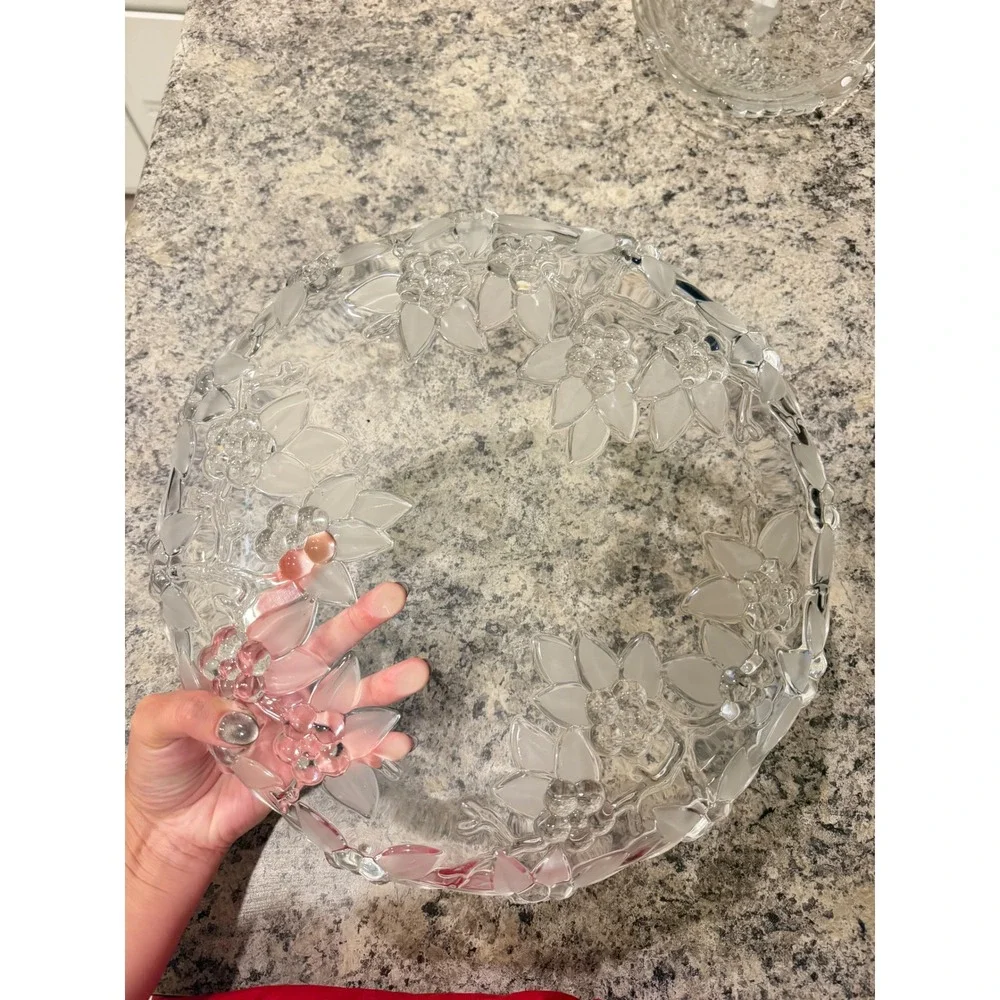 Mikasa Spring Crest Frosted Crystal Floral Round Serving Platter 12.5 Inch